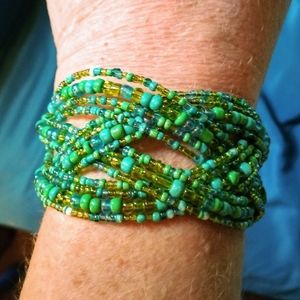 Green & Aqua Beaded Cuff Bracelet